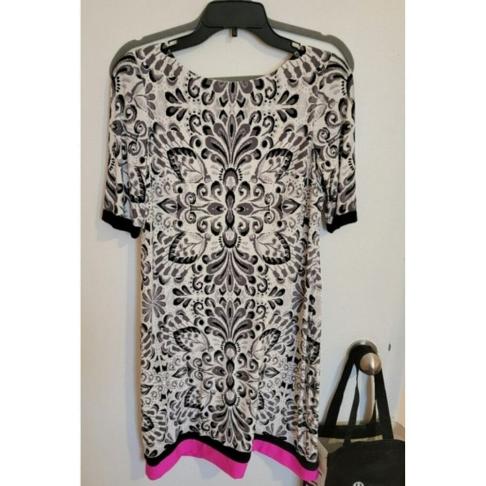 Eliza J mini dress Womens Size 4 Black & White Pink trim wedding cocktail shower